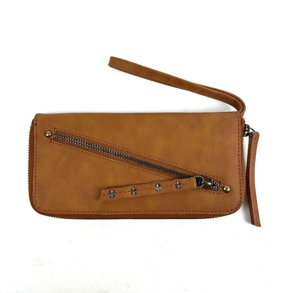 Free People Vegan Wallet Brown Clutch Organizer Zip‎ Around Brand New